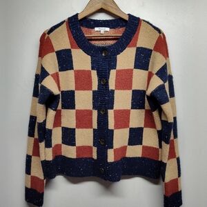 Madewell Checkered Cardigan in Red, Navy, and Tan